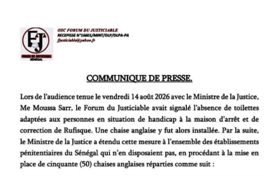 Forum du justiciable salue les actions du ministre de la Justice dans les établissements pénitentiaires